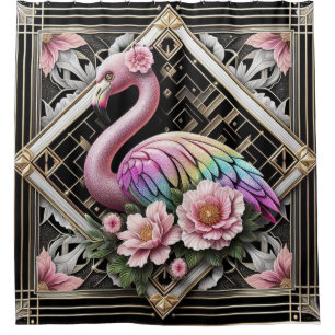 Luxusbadezimmer   Art Deco Flamingo Duschvorhang