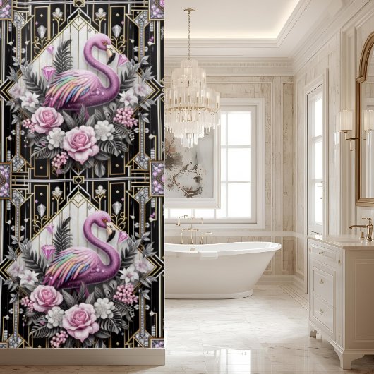 Luxusbadezimmer | Art Deco Flamingo Duschvorhang