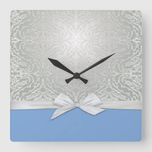 Luxusbänder Silber/Blau Damast-Uhr Quadratische Wanduhr