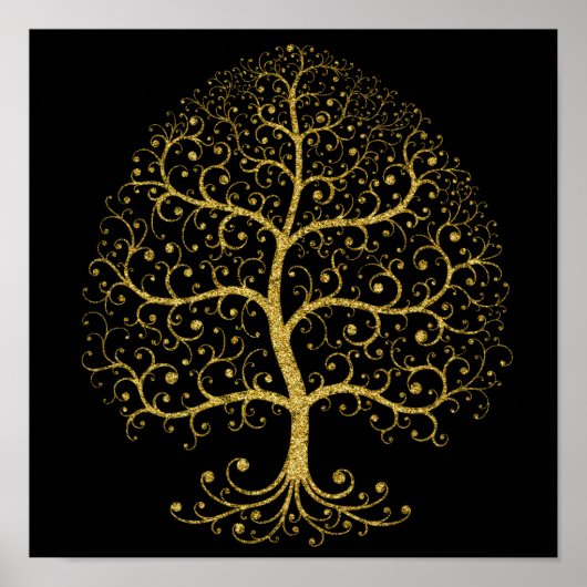 Luxusbaum des Lebens Schwarz Gold Modern Poster (Vorne)