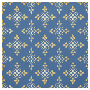 Luxusblau und GoldQuatre Blumendamast Stoff