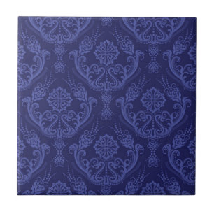 Luxusblaue florale Damasttapete Fliese