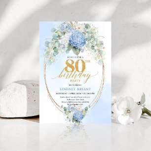Luxusblaue florale Eukalyptus-Einladung zum 80. Ge Einladung