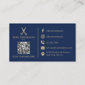 Luxusblaue Gold-Barbier-Schere Logo QR-Code Treuekarte (Rückseite)