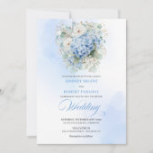 Luxusblaue Hortensien-Blumen-Goldene Hochzeitseinl Einladung (Vorderseite)
