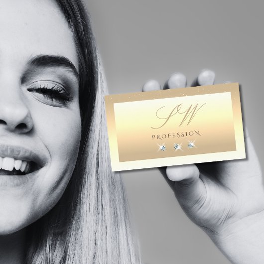 Luxuscreme Beige Ombre Sparkle Diamonds Monogram Visitenkarte