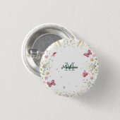 Luxusfarbige Wilde Blume blau Schmetterling Button (Vorne & Hinten)