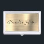 Luxusgeschäfts-Goldfolie modern Visitenkarten Dose<br><div class="desc">Goldfolien-metallischer rostfreier Stahl-Minimalistischer Geschäfts-Kartenhalter mit weißer mit Buchstaben gekennzeichneter Skriptunterzeichnungstypographie für das Monogramm. Die Folien-MetallVisitenkarte-Halter können mit Ihrem Namen besonders angefertigt werden. Treten Sie bitte mit dem Designer für kundengebundene zusammenpassende Einzelteile in Verbindung.</div>