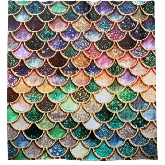 LuxusGlitzer-Meerjungfrau-Skalen - Mehrfarben Duschvorhang (Vorderseite)