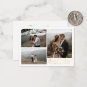 Luxusgold Dank 3 Foto Collage Hochzeitsschick Mitteilungskarte (Vorderseite/Rückseite Beispiel)
