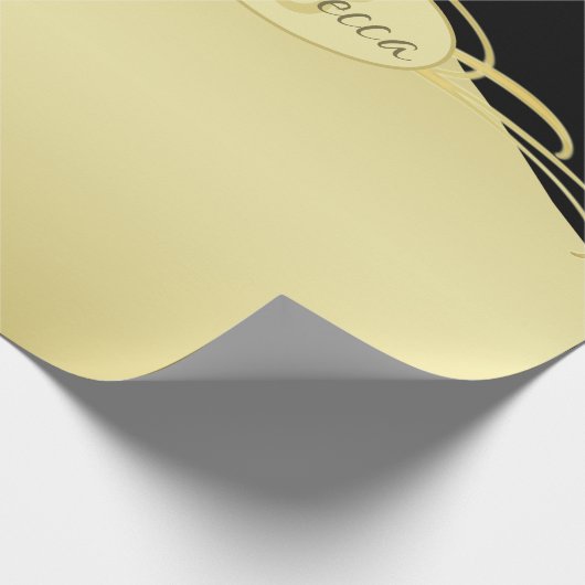 Luxusgold dekoriert auf Gold & Schwarz, Monogram, Geschenkpapier (Ecke)