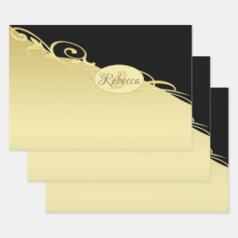 Luxusgold dekoriert auf Gold & Schwarz, Monogram, Geschenkpapier Set