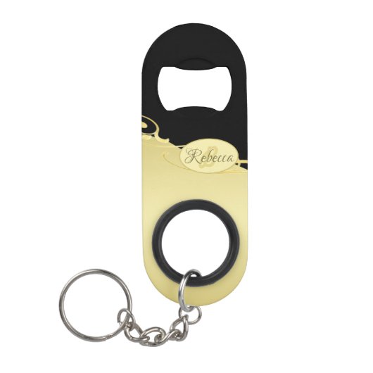 Luxusgold dekoriert auf Gold & Schwarz, Monogram, Mini Flaschenöffner (Vorderseite)