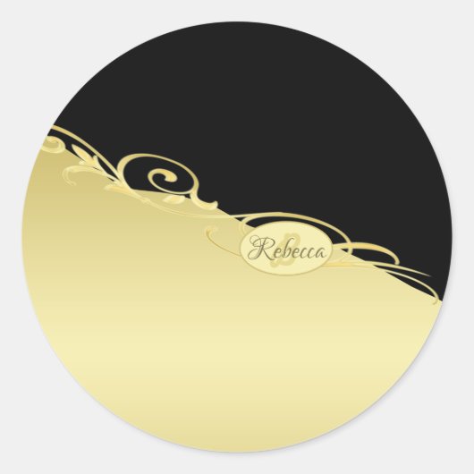 Luxusgold dekoriert auf Gold & Schwarz, Monogram, Runder Aufkleber (Vorderseite)