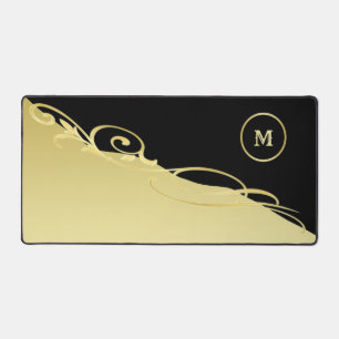 Luxusgold dekoriert auf Gold & Schwarz, Monogram, Schreibtischunterlage