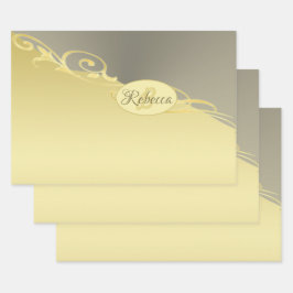 Luxusgold dekoriert auf Gold & Silber, Monogram Geschenkpapier Set