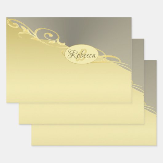 Luxusgold dekoriert auf Gold & Silber, Monogram Geschenkpapier Set (Set)