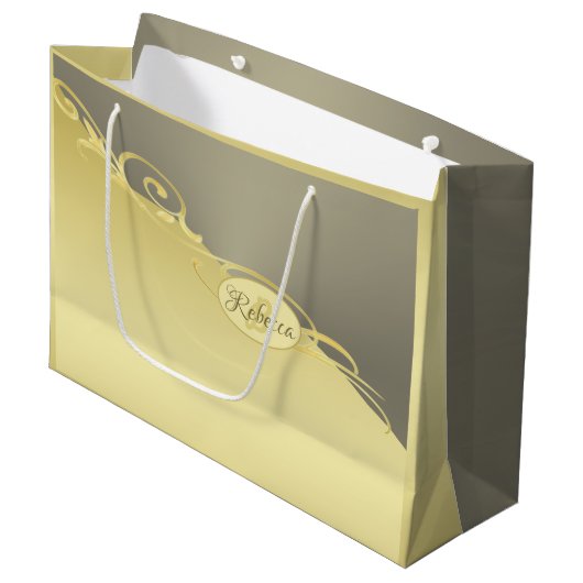 Luxusgold dekoriert auf Gold und Silber, Monogram, Große Geschenktüte (Vorderseite Schrägansicht)