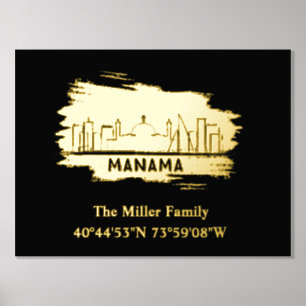 Luxusgold Manama Skyline Längengrad Breitengrad Foliendrucke