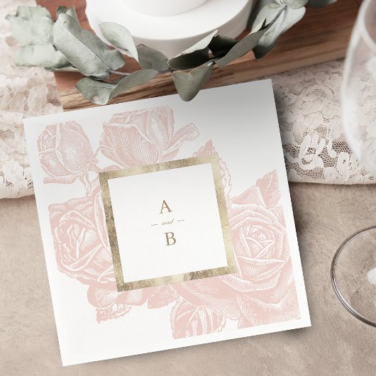 Luxusgold Rose Vintages botanisches Monogramm Serviette