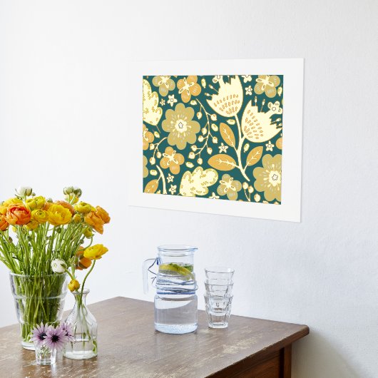 Luxusgold staubblau abstrakte moderne Blume real Foliendrucke (Ablage(Küche))