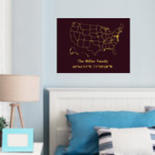 Luxusgold US-Karte Längengrad Zuhause real Foliendrucke (In Situ (Schlafzimmer))