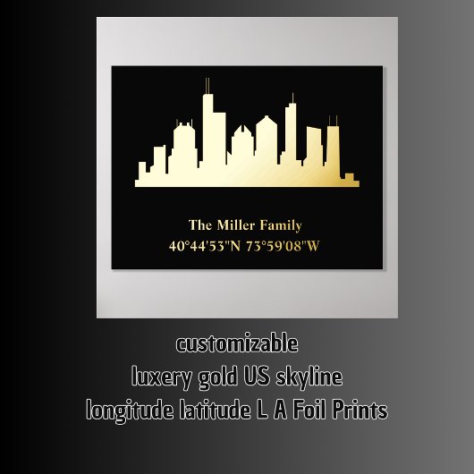 Luxusgold US skyline Längengrad L A Foliendrucke