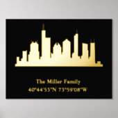 Luxusgold US skyline Längengrad L A Foliendrucke (Vorderseite)