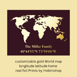 Luxusgold Weltkarte Längengrad Zuhause real Foliendrucke