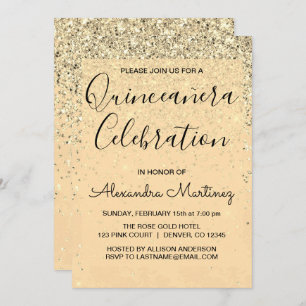 LuxusgoldGirly Glitzer-Schein Quinceanera Einladung