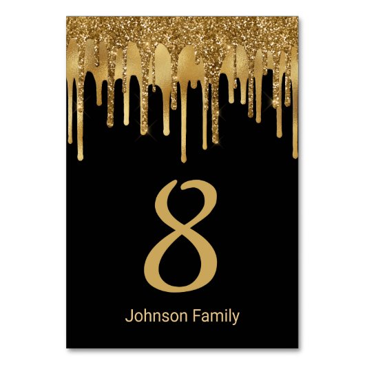 Luxusgoldtropfende Glitzer Hochzeit Tischnummer (Vorderseite)