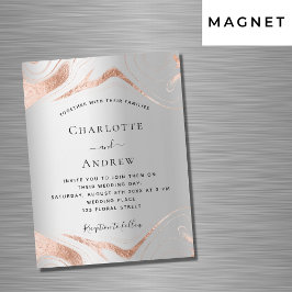 Luxushochzeit aus Silbergold in Rose Magneteinladung