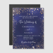 Luxushochzeit für Navy-Blue-Glitzer Magneteinladung (Vorne/Hinten)
