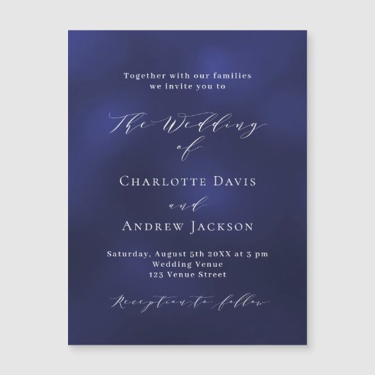 Luxushochzeit in Marineblau Magneteinladung (Vorderseite)