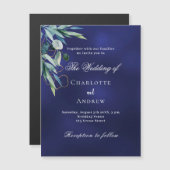 Luxushochzeit in Navy-Blau Magneteinladung (Vorne/Hinten)