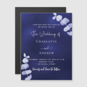 Luxushochzeit in Navy-Eukalyptus Magneteinladung (Vorne/Hinten)