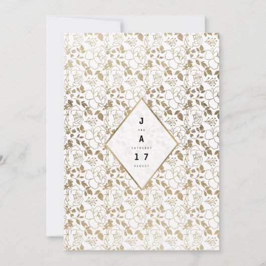 Luxushochzeit in weißem Gold Einladung (Rückseite)