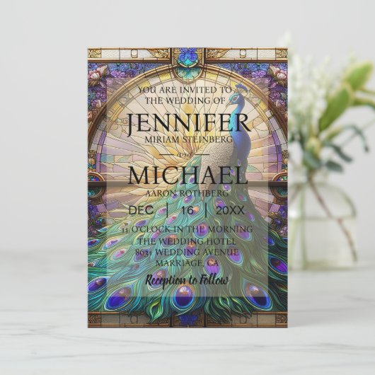 Luxushochzeit: Majestic Peacock Invitations Einladung (Stehend Vorderseite)