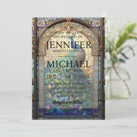 Luxushochzeit: Majestic Peacock Invitations Einladung (Stehend Vorderseite)