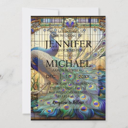 Luxushochzeit: Majestic Peacock Invitations Einladung (Vorderseite)