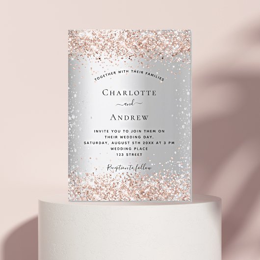 Luxushochzeit Silberne Rose Einladung