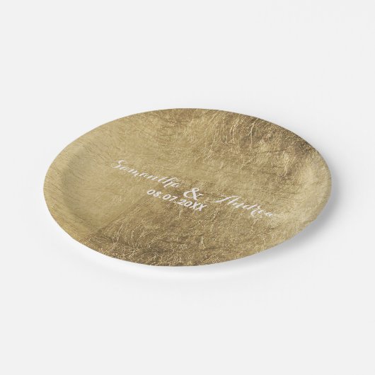 LuxusImitatgoldblatthochzeit Pappteller (Schrägansicht)