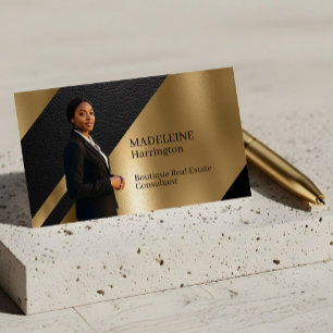 Luxusimmobilien Schwarz & Gold Schwarzes Leder Lux Visitenkarte