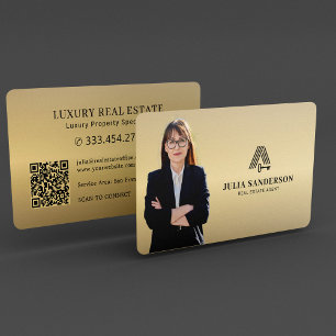 Luxusimmobilienmakler-Foto-QR-Code Goldmetall Visitenkarte