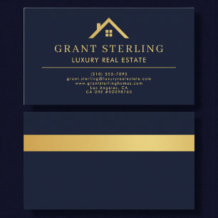 Luxusimmobilienmakler Navy Blau Gold Metallisch Visitenkarte