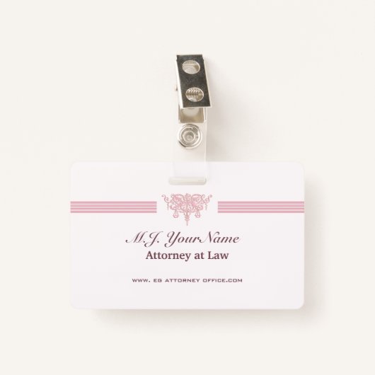Luxuskleidung für Anwälte, rosa Justizlogo Ausweis (Vorderseite mit Klammer)