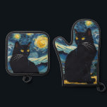 Luxusküche: Black Cat Starry Night Van Gogh Ofenhandschuh & Topflappen-Set<br><div class="desc">Dieser Ofenschmied und das potholder Set bieten eine reizvolle Mischung aus Van Gogh's Starry Night und einer Black Cat in einem zeitgenössischen Luxus-Design mit herzlichem Charme. Mit luxuriösen Akzenten tanzen die opulenten Designs spielerisch und dennoch raffiniert über den Stoff. Erleben Sie lebendige Farben und dynamische Muster, die die Küche mit...</div>