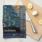 Luxusküche: Glass Peacock Individuelle Name Geschirrtuch (Viertel Falte)