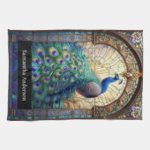 Luxusküche: Glass Peacock Individuelle Name Geschirrtuch (Horizontal)