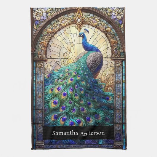 Luxusküche: Glass Peacock Individuelle Name Geschirrtuch (Vertikal)